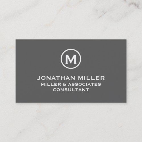 Gray and White Simple Monogram Business Card