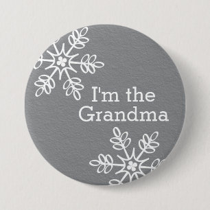 Gray and White Snowflake I'm the Grandma Pinback Button