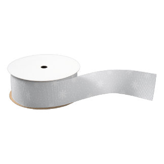 Gray and White Snowflake Pattern Grosgrain Ribbon