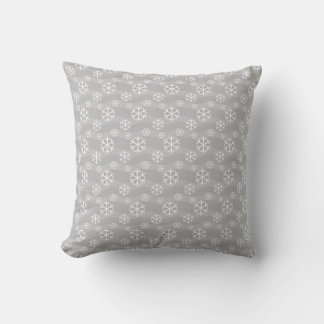 Gray and White Snowflake Pattern Modern Seasonal Throw Pillow