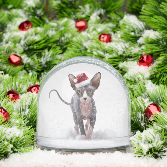 Gray and White Sphynx Cat Christmas Snow Globe (Christmas)