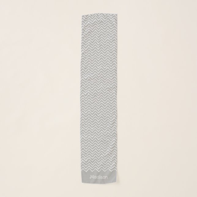Gray And White Squiggly Chevron Zigzag Pattern Scarf (Front)