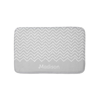 Gray And White Squiggly Chevron Zigzag With Name Bath Mat