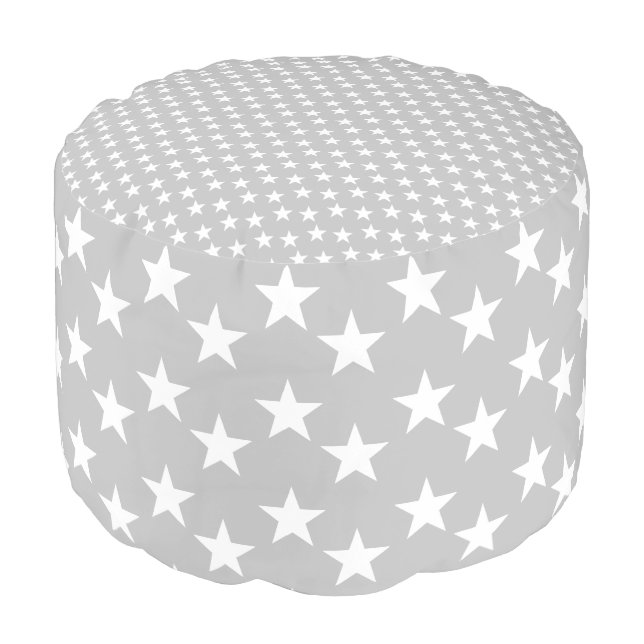 Gray and White Star Print Pouf (Angled Front)