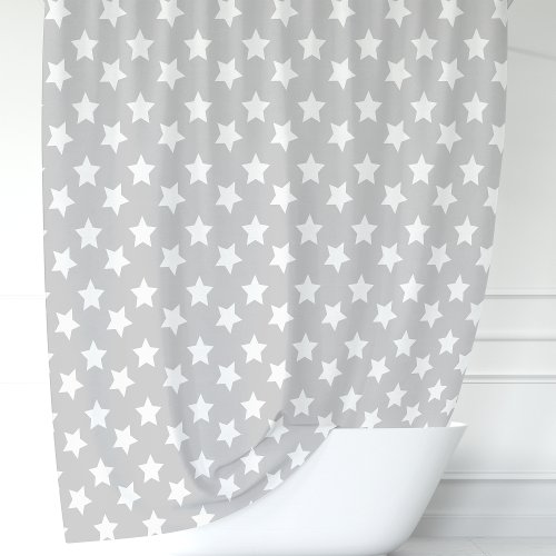 Gray And White Stars Shower Curtain