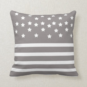 Gray and White Stars & Stripes Throw Pillow