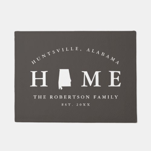 Gray and White State of Alabama Map Mat  Doormat