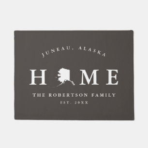 Gray and White State of Alaska Map Mat, Doormat