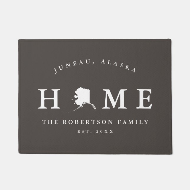Gray and White State of Alaska Map Mat, Doormat (Front)