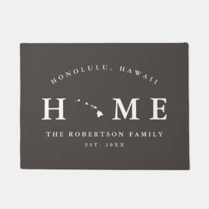 Gray and White State of Hawaii Map Mat, Doormat