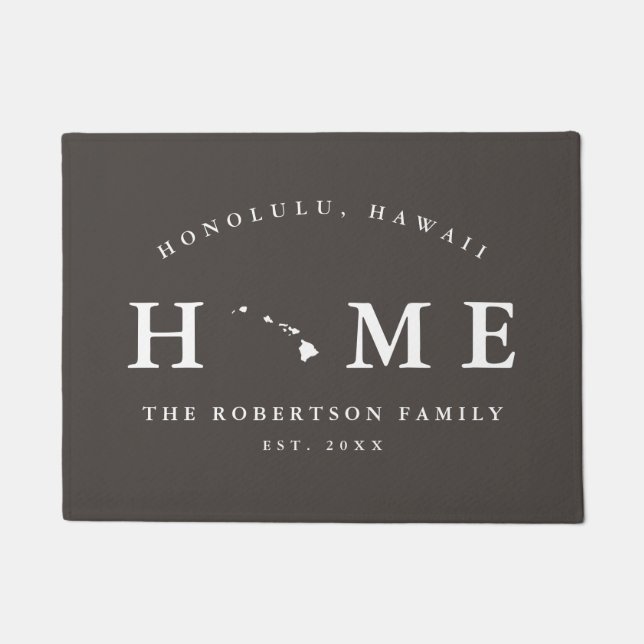 Gray and White State of Hawaii Map Mat, Doormat (Front)