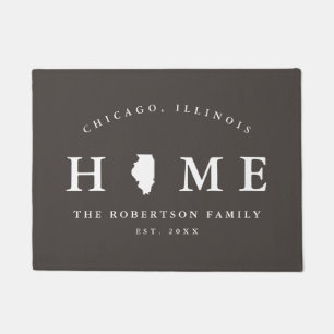 Gray and White State of Illinois Map Mat, Doormat