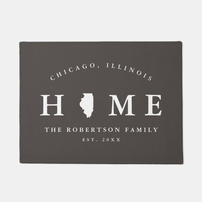 Gray and White State of Illinois Map Mat, Doormat (Front)