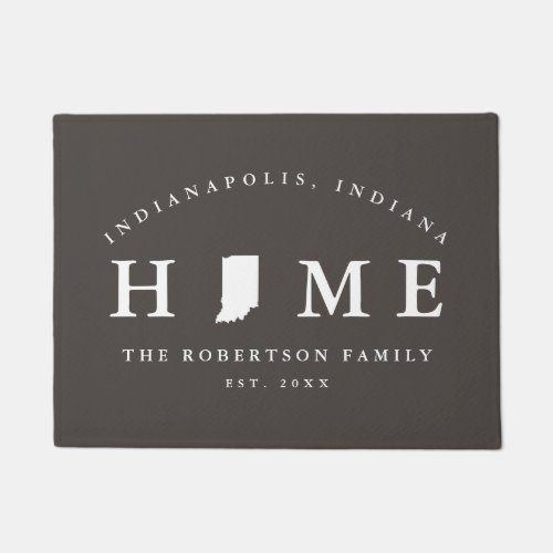 Gray and White State of Indiana Map Mat Doormat