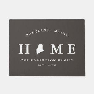 Gray and White State of Maine Map Mat, Doormat