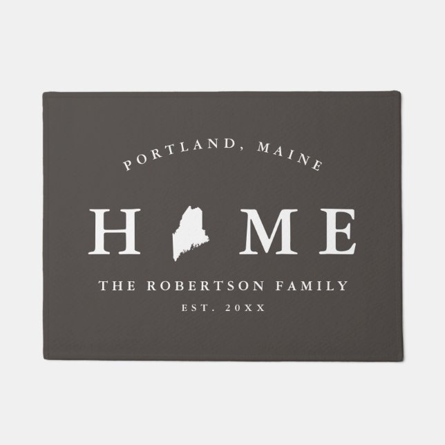 Gray and White State of Maine Map Mat, Doormat (Front)