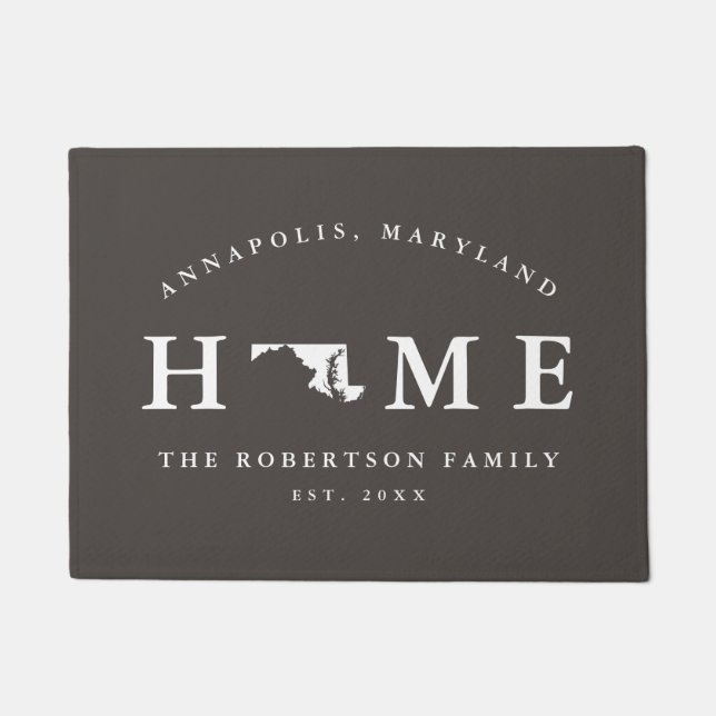 Gray and White State of Maryland Map Mat, Doormat (Front)