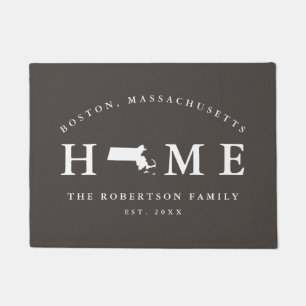 Gray and White State of Massachusetts Map Mat, Doormat