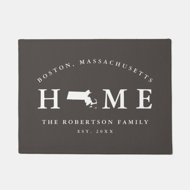 Gray and White State of Massachusetts Map Mat,  Doormat (Front)