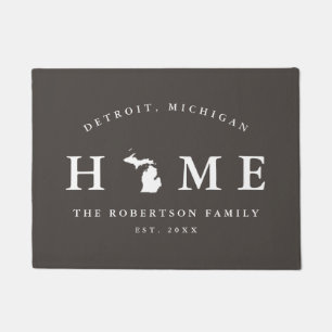 Gray and White State of Michigan Map Mat,  Doormat