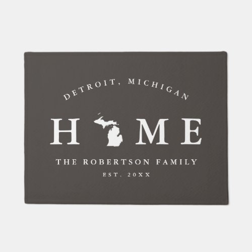 Gray and White State of Michigan Map Mat  Doormat