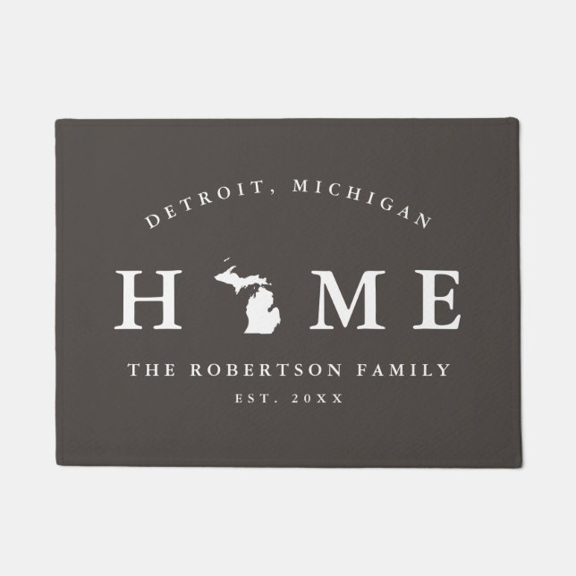 Gray and White State of Michigan Map Mat,  Doormat (Front)