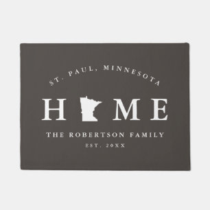 Gray and White State of Minnesota Map Mat, Doormat