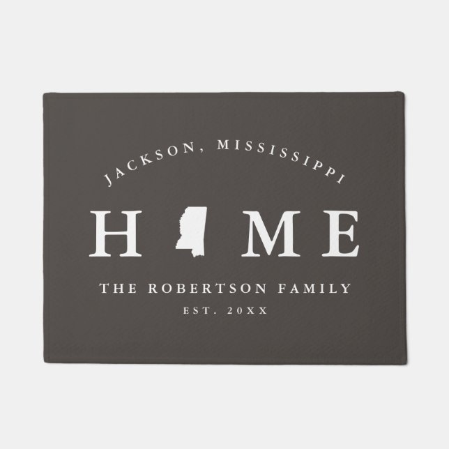Gray and White State of Mississippi Map Mat,  Doormat (Front)