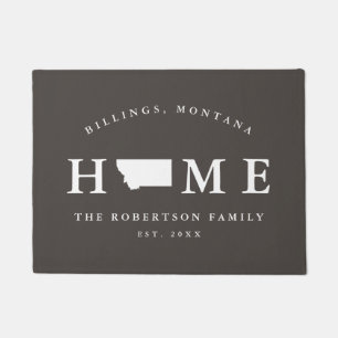 Gray and White State of Montana Map Mat, Doormat
