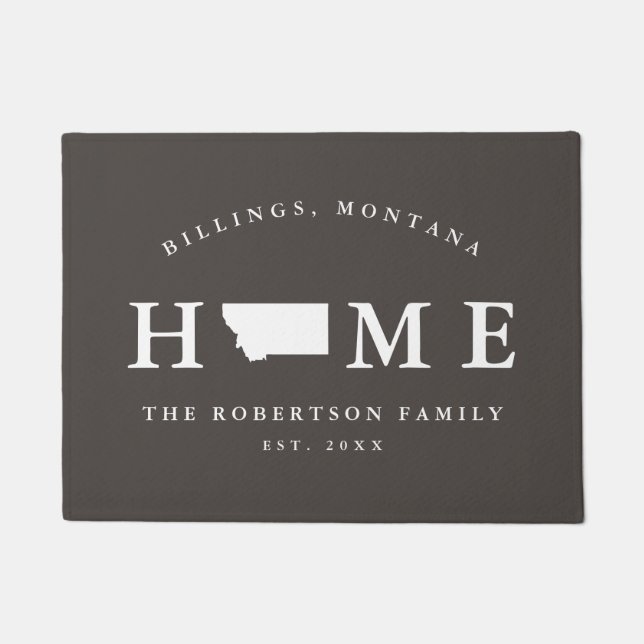 Gray and White State of Montana Map Mat, Doormat (Front)