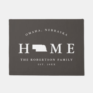 Gray and White State of Nebraska Map Mat, Doormat