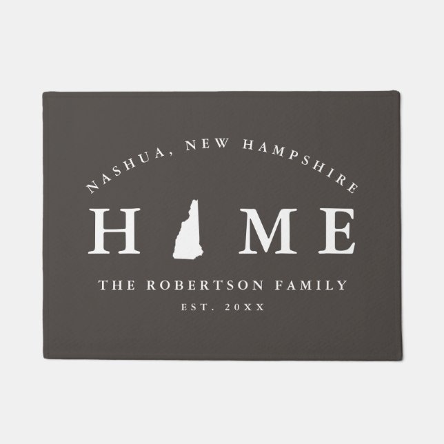 Gray and White State of New Hampshire Map Mat,  Doormat (Front)