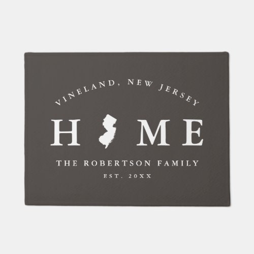 Gray and White State of New Jersey Map Mat  Doormat