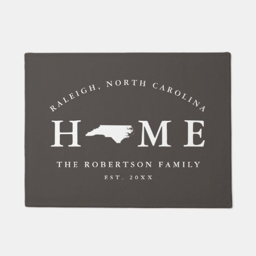 Gray and White State of North Carolina Map Mat Doormat