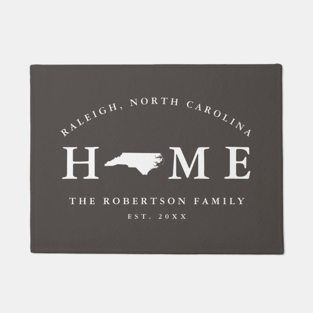 Gray and White State of North Carolina Map Mat, Doormat (Front)