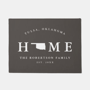 Gray and White State of Oklahoma Map Mat, Doormat