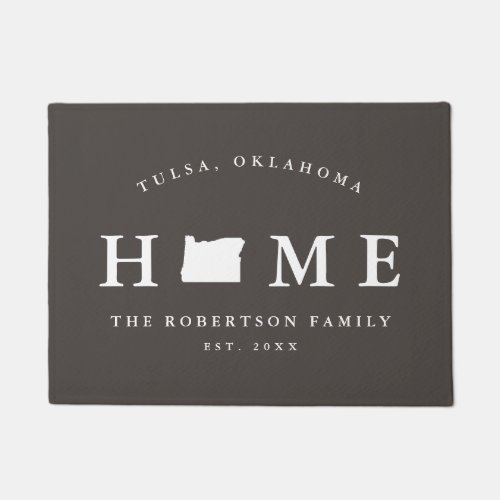 Gray and White State of Oregon Map Mat  Doormat