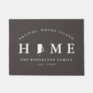 Gray and White State of Rhode Island Map Mat, Doormat