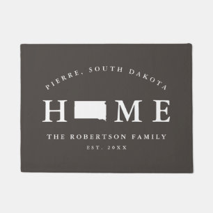 Gray and White State of South Dakota Map Mat, Doormat