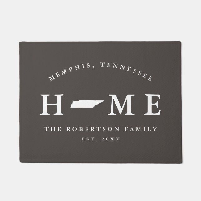 Gray and White State of Tennessee Map Mat, Doormat (Front)