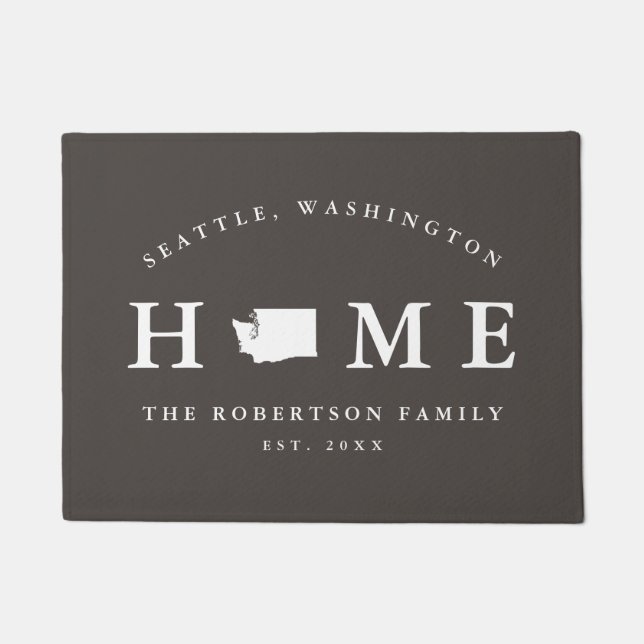 Gray and White State of Washington Map Mat, Doormat (Front)