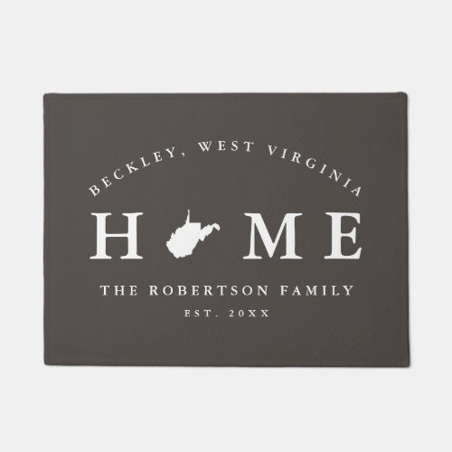 Gray and White State of West Virginia Map Mat Doormat