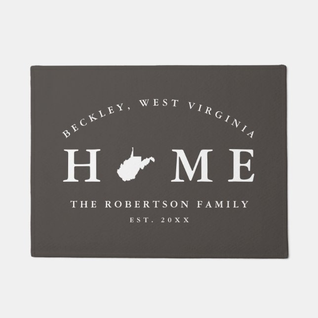 Gray and White State of West Virginia Map Mat, Doormat (Front)