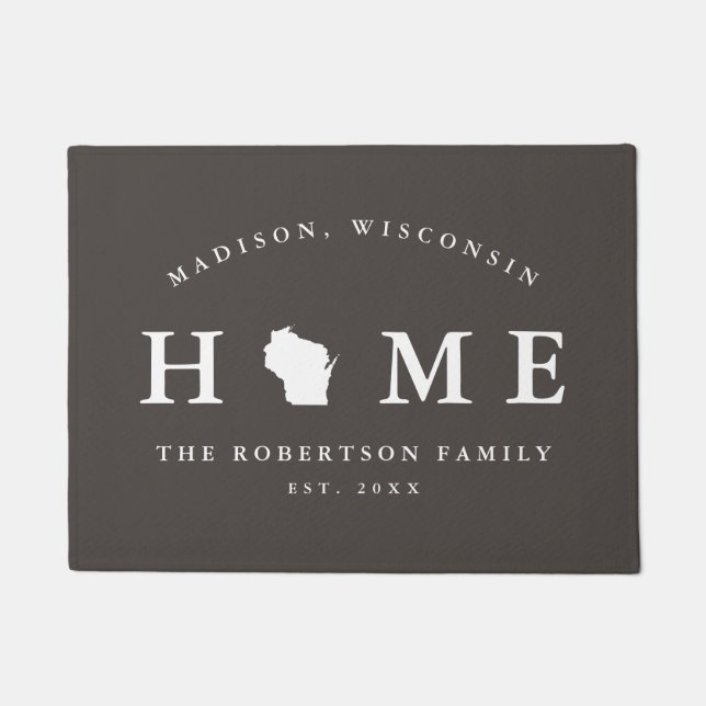 Gray and White State of Wisconsin Map Mat, Doormat (Front)