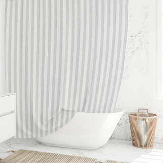 Gray And White Stripe Minimalist Modern Farmhouse Shower Curtain