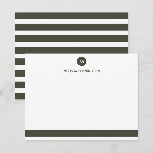 Gray and White Stripe Monogram Personalized Note Card