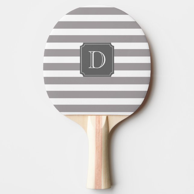 Gray And White Stripe Monogram Ping Pong Paddle (Front)
