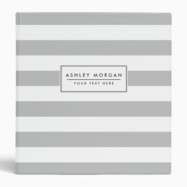 Gray and White Stripe Pattern 3 Ring Binder (Front)