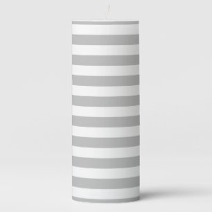 Gray and White Stripe Pattern Pillar Candle