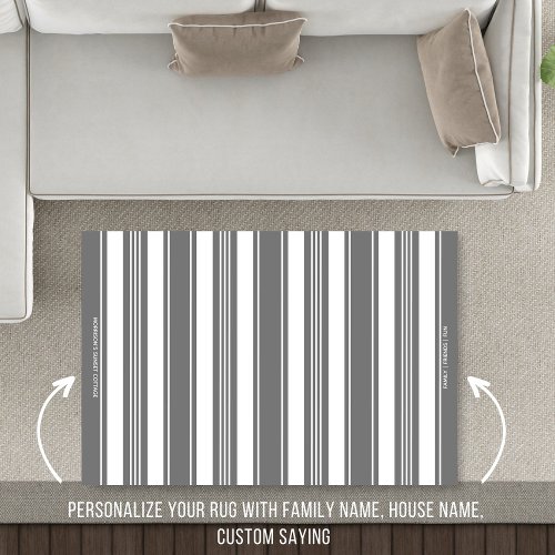 Gray and White Stripe Simple Modern Custom Text  Rug